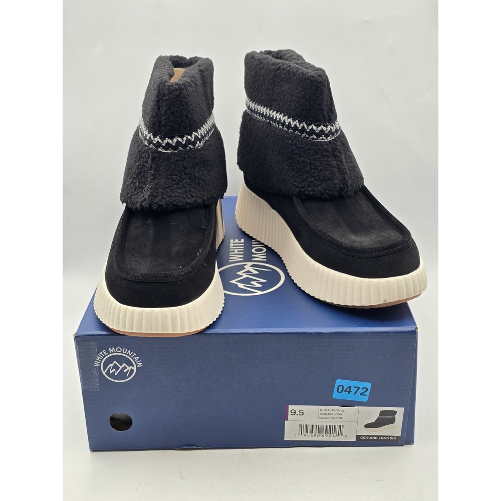 WHITE MOUNTAIN Women's Digital Platform Faux Fur Bootie Sz 9.5 Black Suede